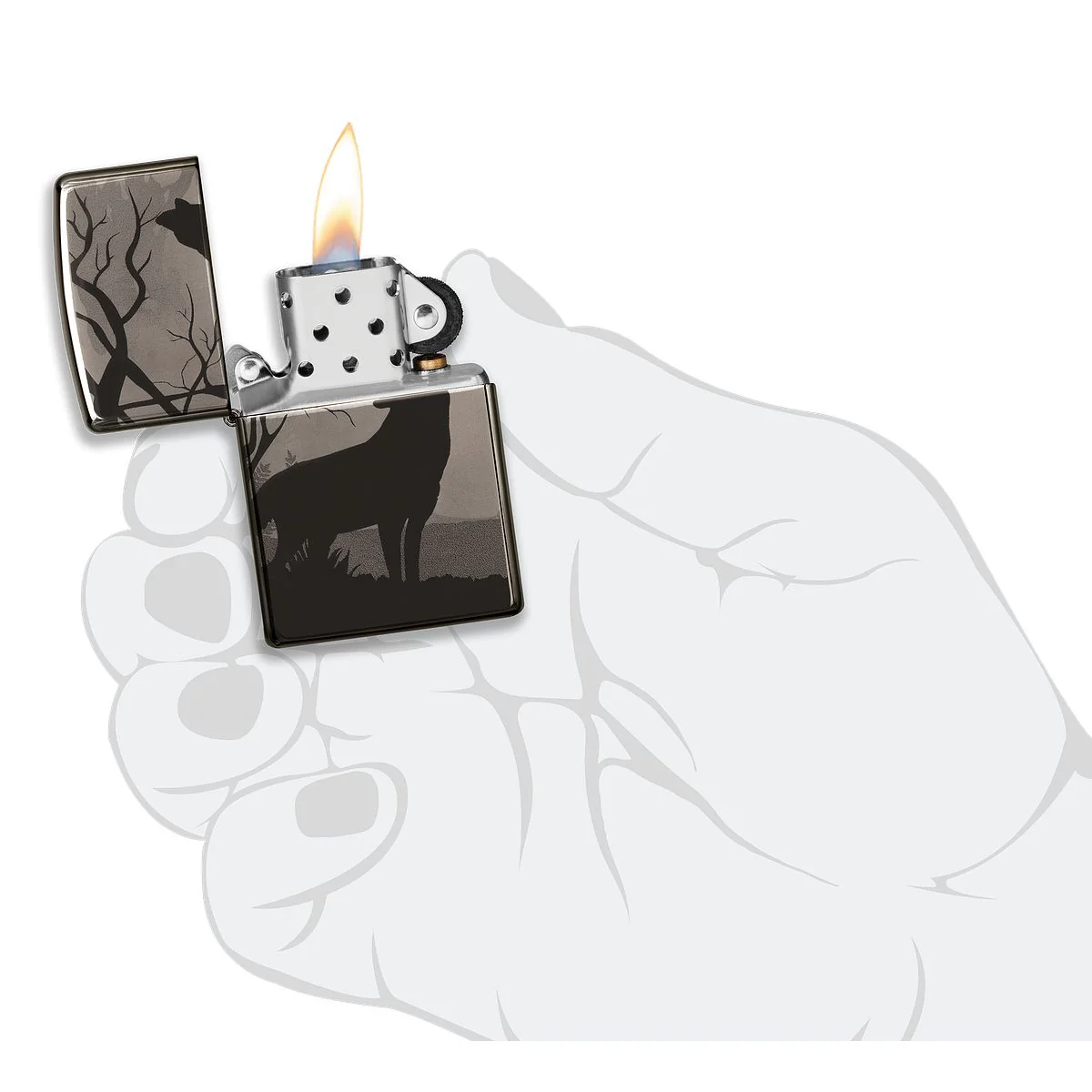 Zippo Lighter: Wolves in Trees, Photo Image 360 - Black Ice 49188 - Image 9