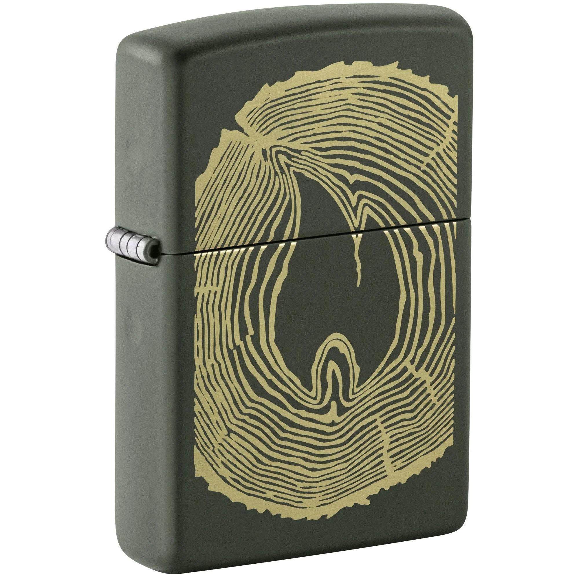 Zippo Lighter: Wood Rings with Flame, Engraved - Green Matte 48959