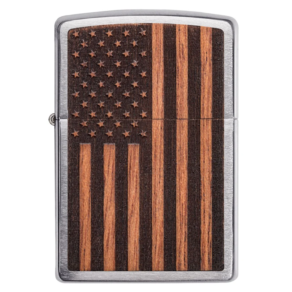 Zippo Lighter: Woodchuck American Flag - Brushed Chrome 29966 - Image 3