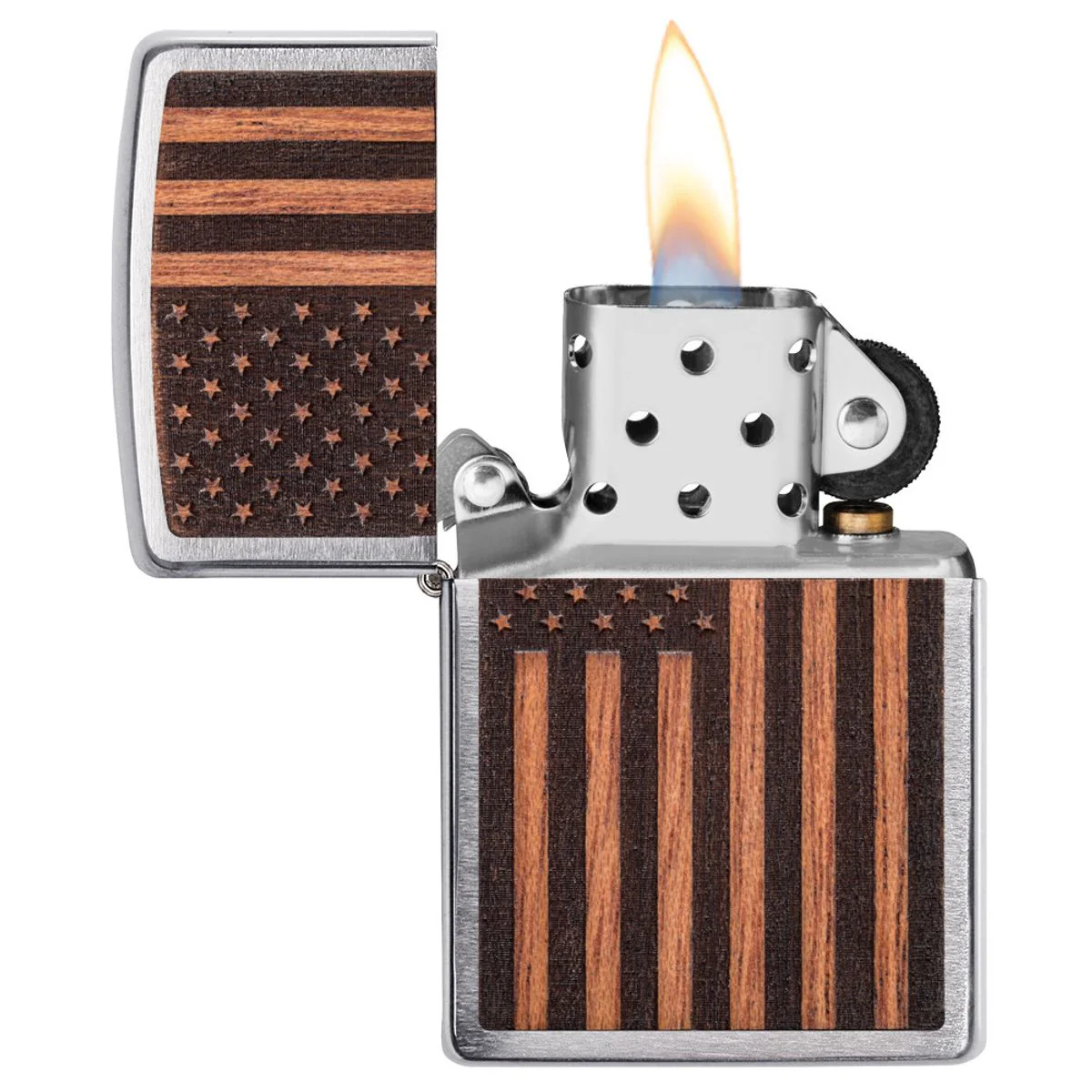 Zippo Lighter: Woodchuck American Flag - Brushed Chrome 29966 - Image 4