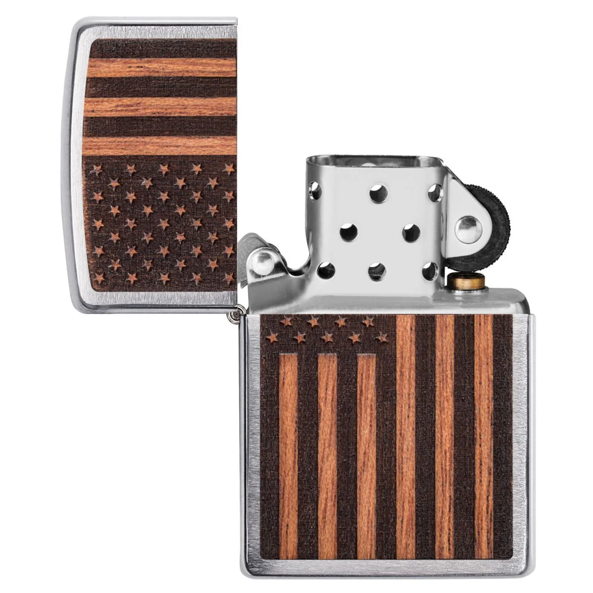 Zippo Lighter: Woodchuck American Flag - Brushed Chrome 29966 - Image 5