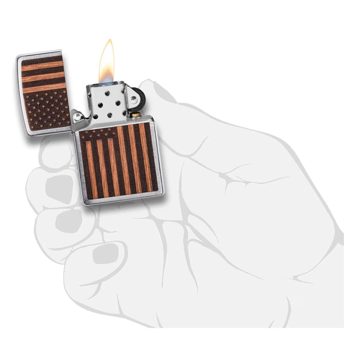 Zippo Lighter: Woodchuck American Flag - Brushed Chrome 29966 - Image 6