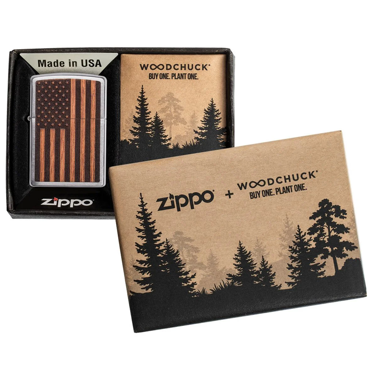 Zippo Lighter: Woodchuck American Flag - Brushed Chrome 29966 - Image 7