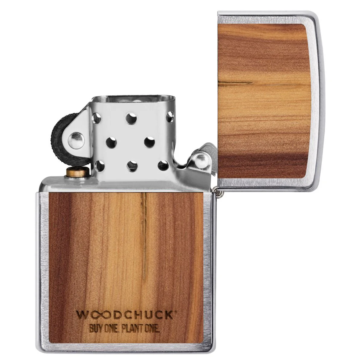 Zippo Lighter: Woodchuck Cedar Emblem - Brushed Chrome 29900 - Image 5