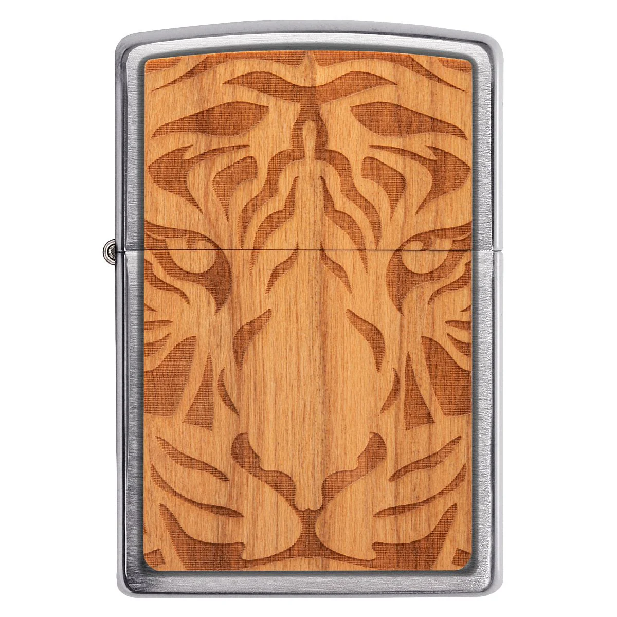 Zippo Lighter: Woodchuck Cherry with Tiger - Brushed Chrome 49707 - Image 4
