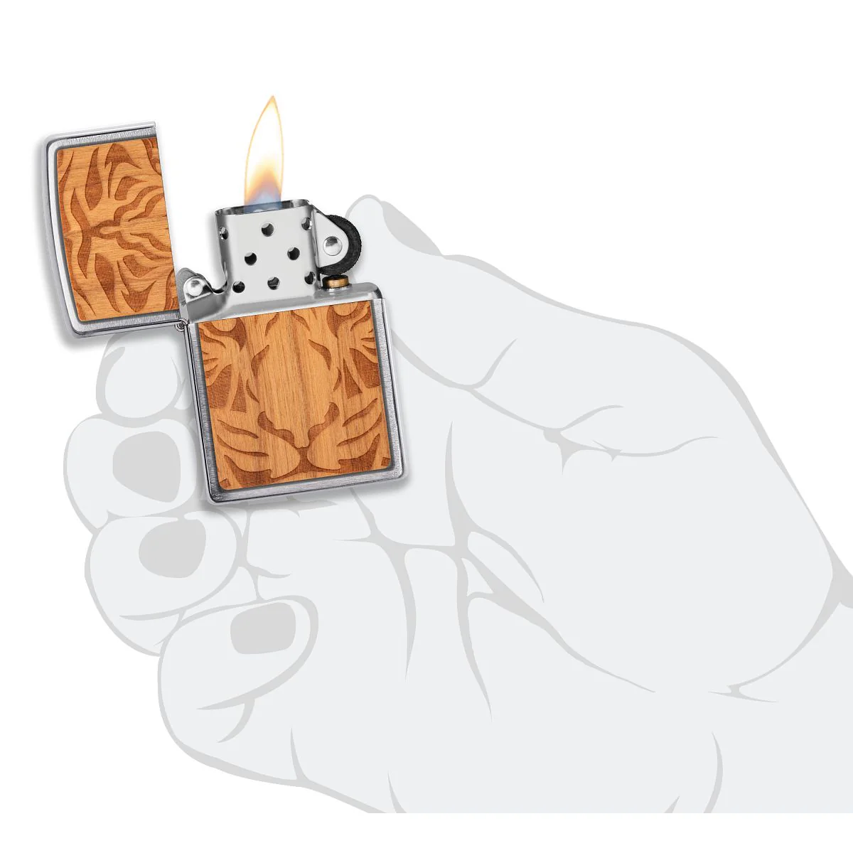 Zippo Lighter: Woodchuck Cherry with Tiger - Brushed Chrome 49707 - Image 7