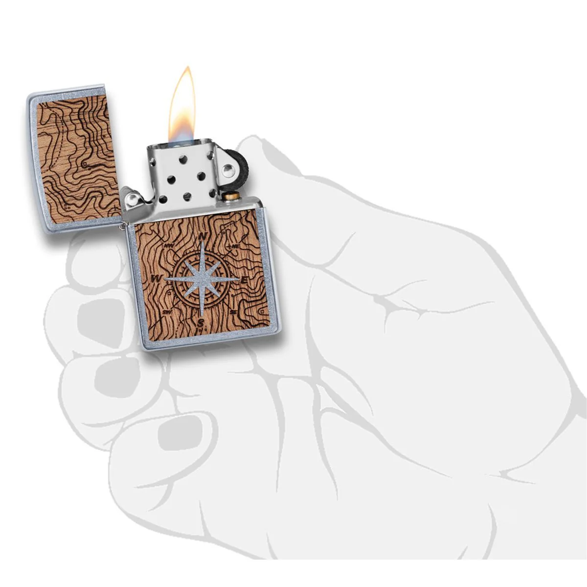 Zippo Lighter: Woodchuck Compass - Street Chrome 49055 - Image 6