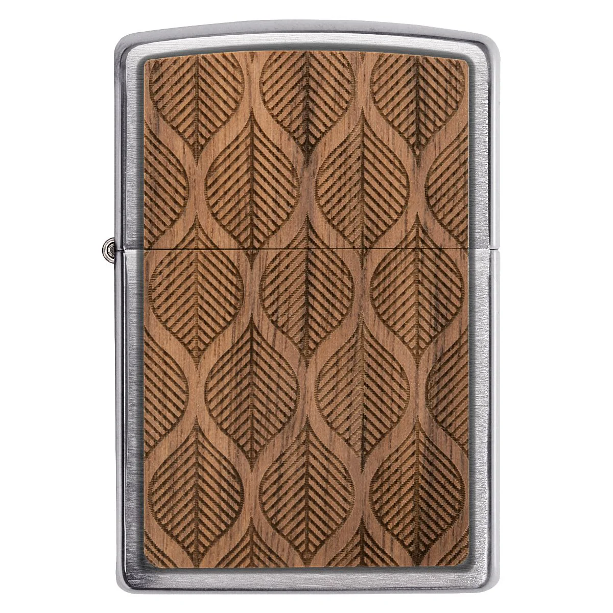 Zippo Lighter: Woodchuck Walnut with Leaves - Brushed Chrome 49708 - Image 4