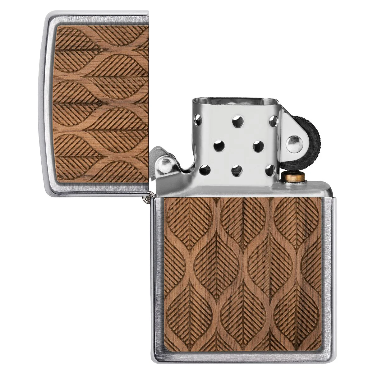 Zippo Lighter: Woodchuck Walnut with Leaves - Brushed Chrome 49708 - Image 6