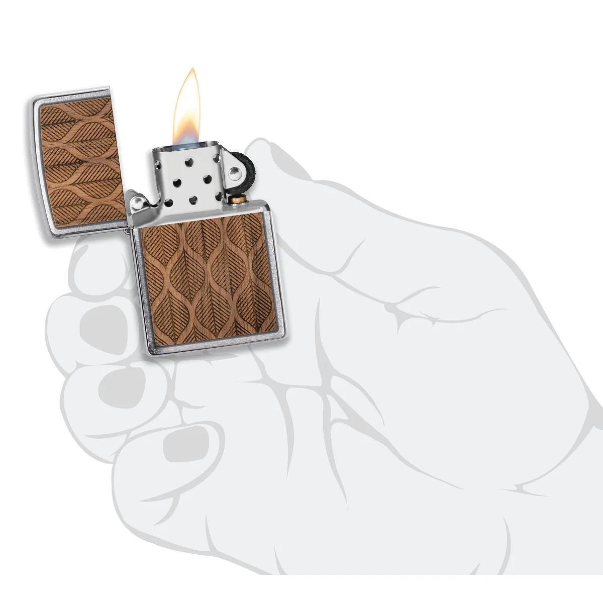 Zippo Lighter: Woodchuck Walnut with Leaves - Brushed Chrome 49708 - Image 7
