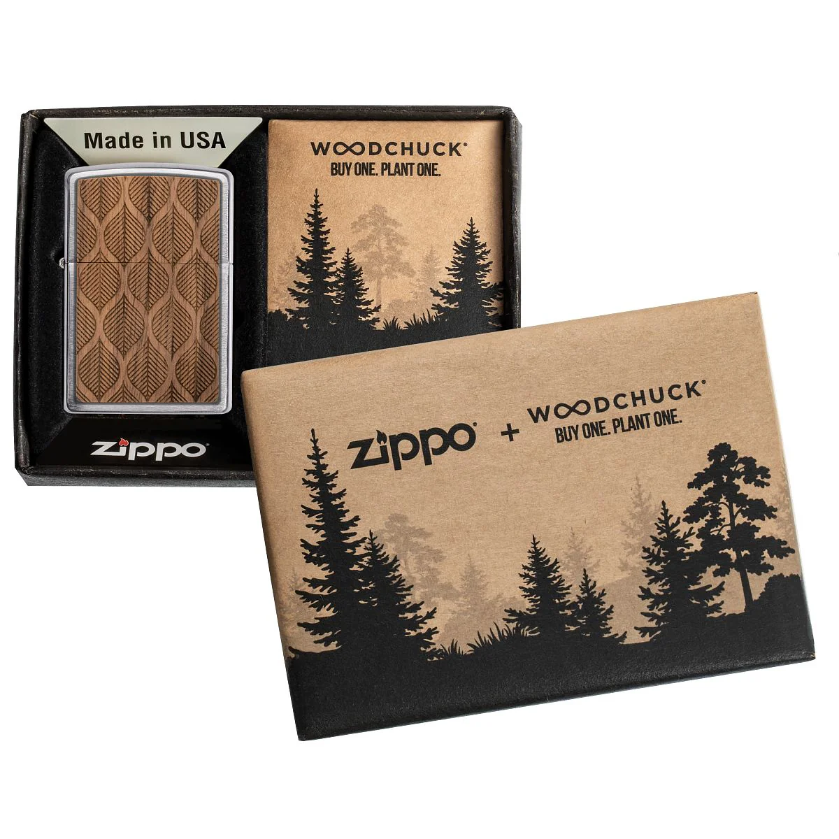 Zippo Lighter: Woodchuck Walnut with Leaves - Brushed Chrome 49708 - Image 8