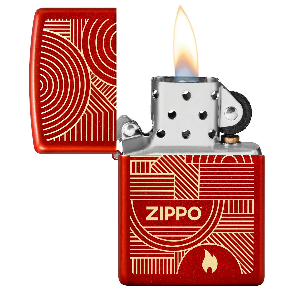 Zippo Lighter: Zippo Art Deco Logo, Engraved - Metallic Red 48705 - Image 3