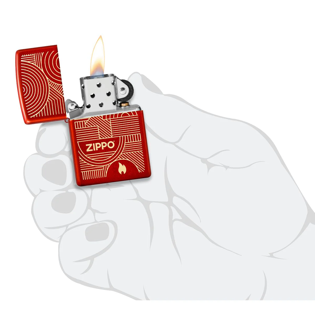 Zippo Lighter: Zippo Art Deco Logo, Engraved - Metallic Red 48705 - Image 5