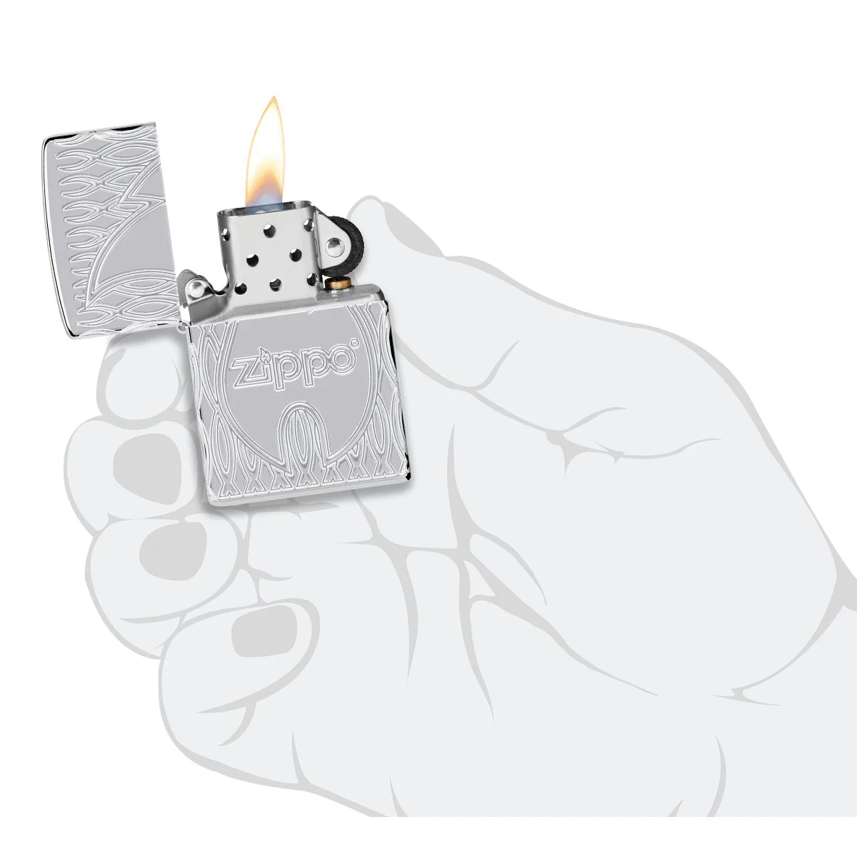 Zippo Lighter: Zippo Flame Design, Armor Multicut Engraved - High Polish Chrome 48838 - Image 9