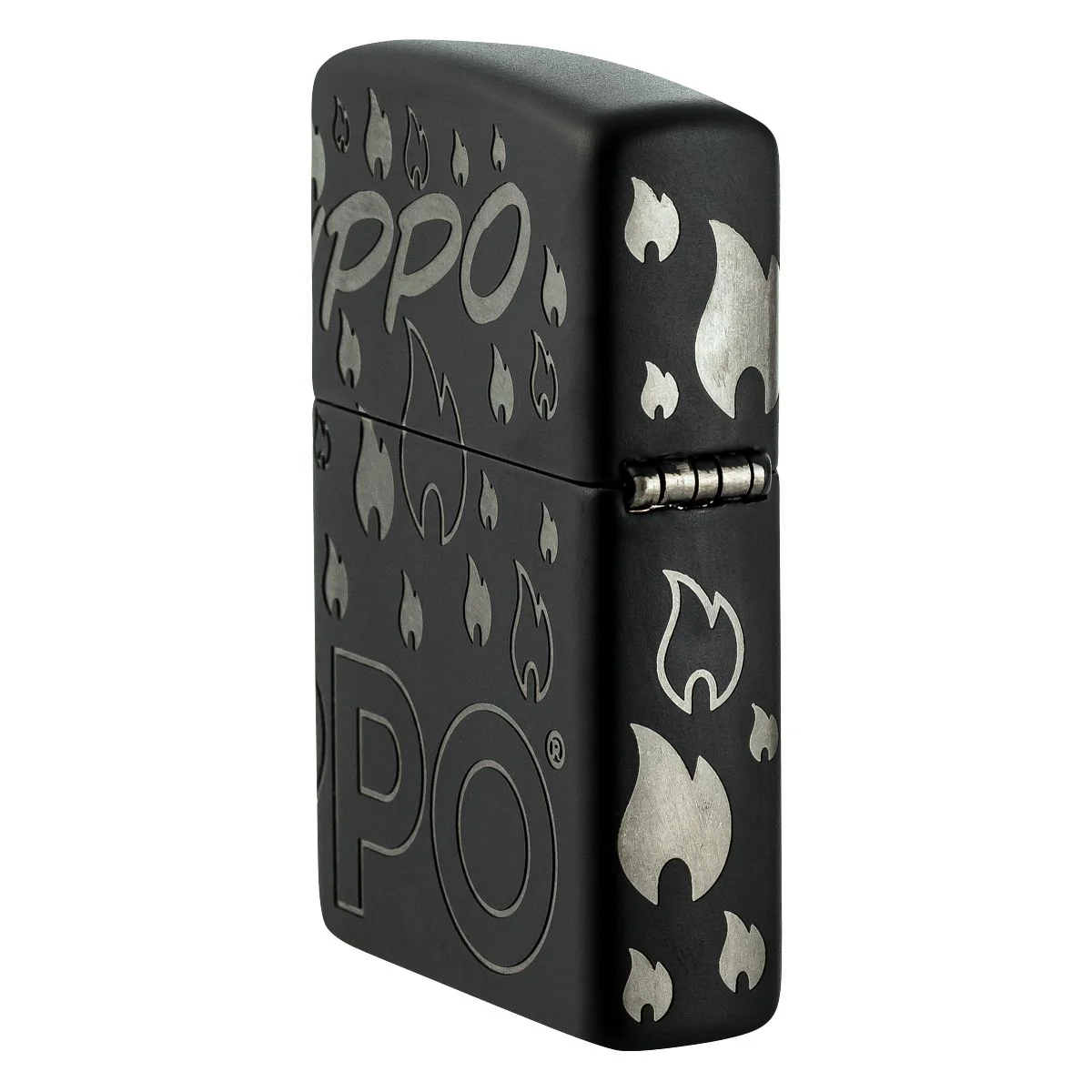 Zippo Lighter: Zippo Logo and Flames, Laser 360 - Black Matte 48908 - Image 4