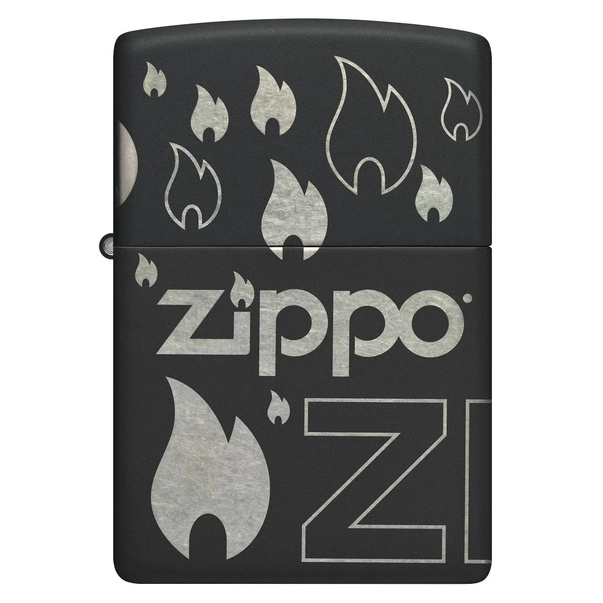Zippo Lighter: Zippo Logo and Flames, Laser 360 - Black Matte 48908 - Image 5