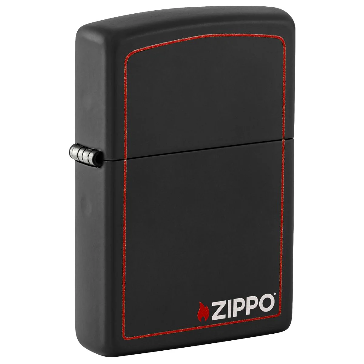 Zippo Lighter: Zippo Logo and Red Border - Black Matte 218ZB