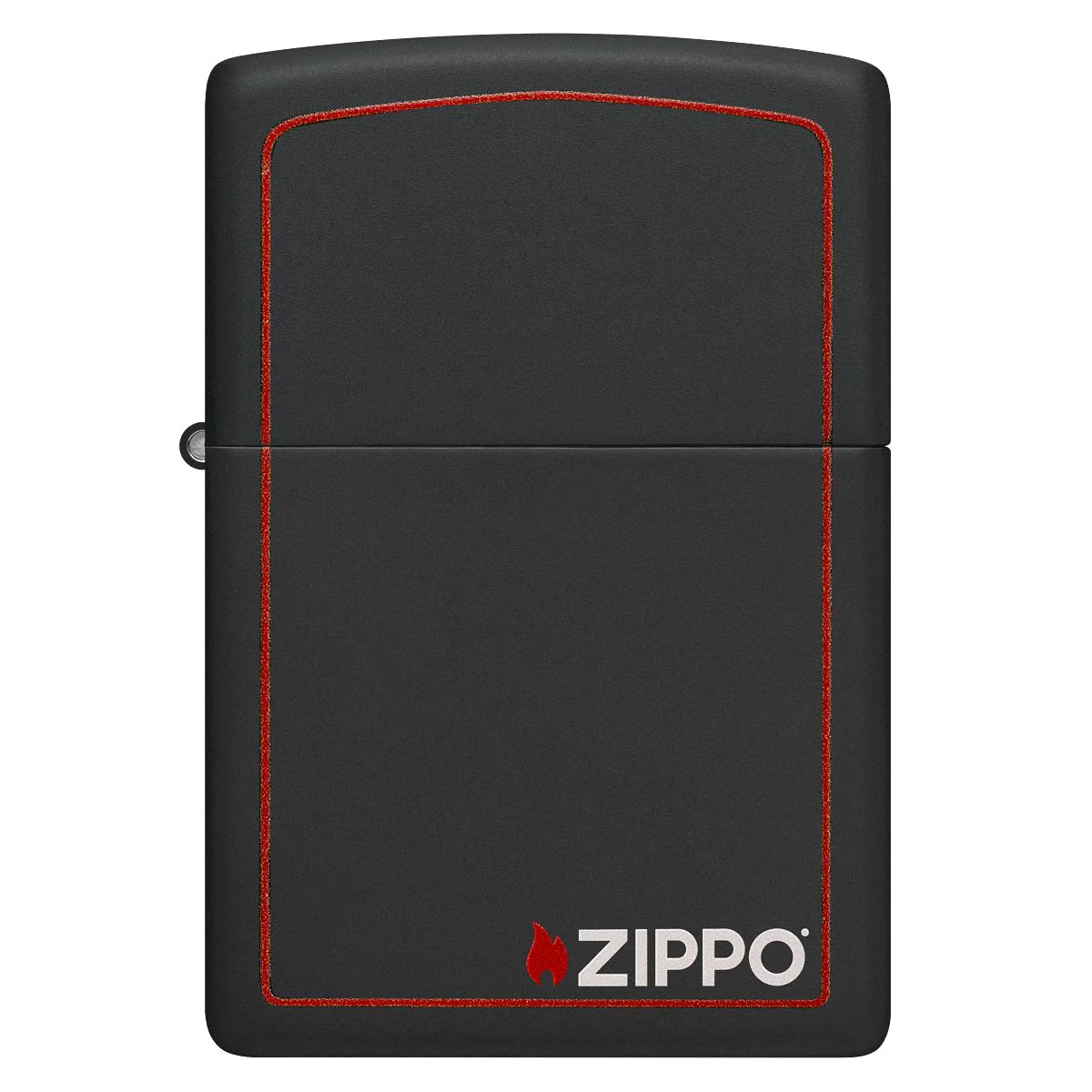 Zippo Lighter: Zippo Logo and Red Border - Black Matte 218ZB - Image 2