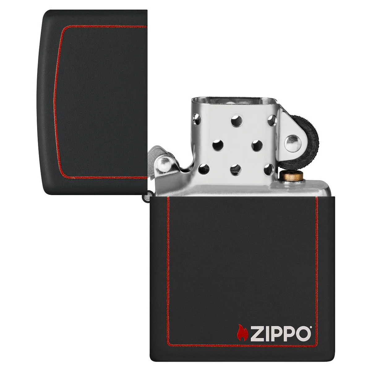 Zippo Lighter: Zippo Logo and Red Border - Black Matte 218ZB - Image 4