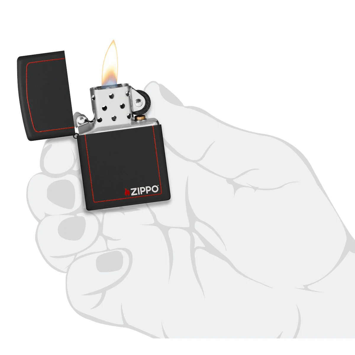 Zippo Lighter: Zippo Logo and Red Border - Black Matte 218ZB - Image 5