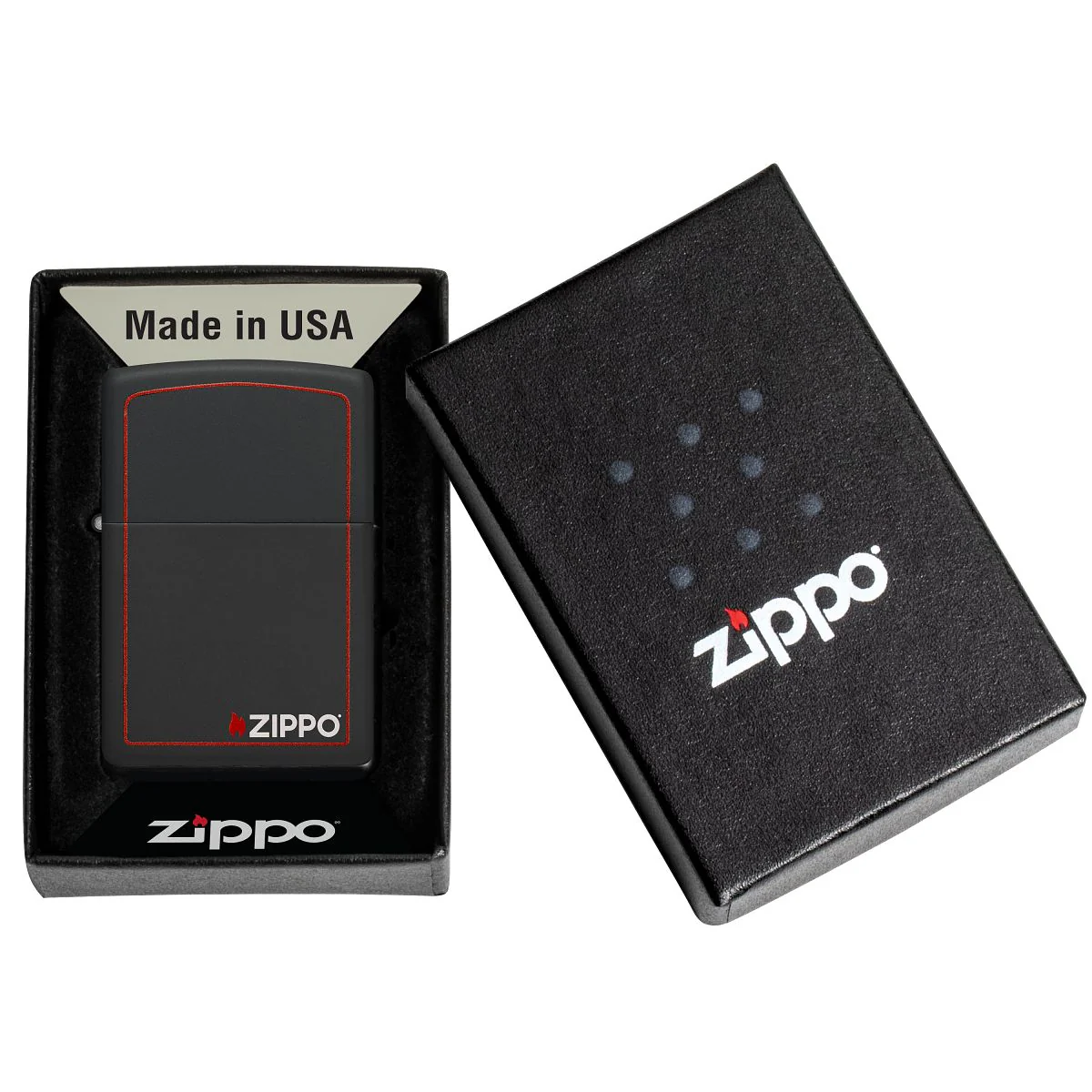Zippo Lighter: Zippo Logo and Red Border - Black Matte 218ZB - Image 6