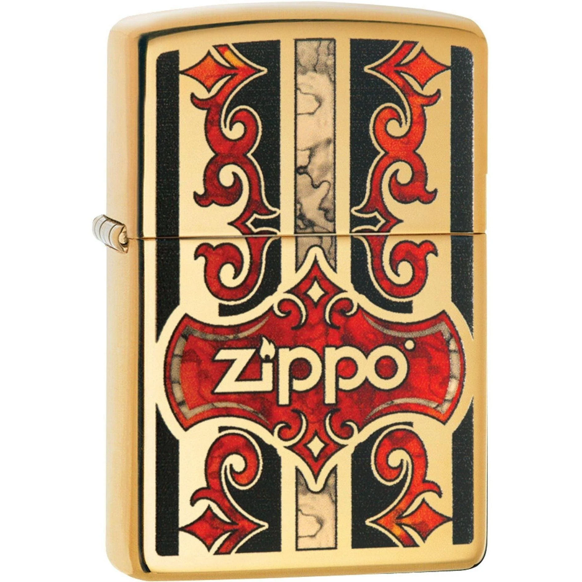 Zippo Lighter: Zippo Red and Black Design, Fusion - High Polish Brass 81606