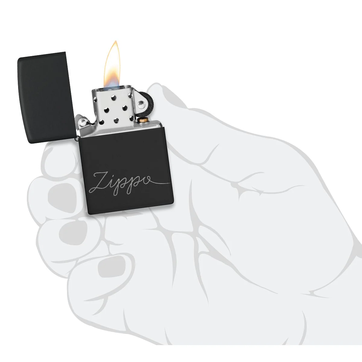 Zippo Lighter: Zippo Windproof Script, Laser 360 - Black Matte 48979 - Image 9